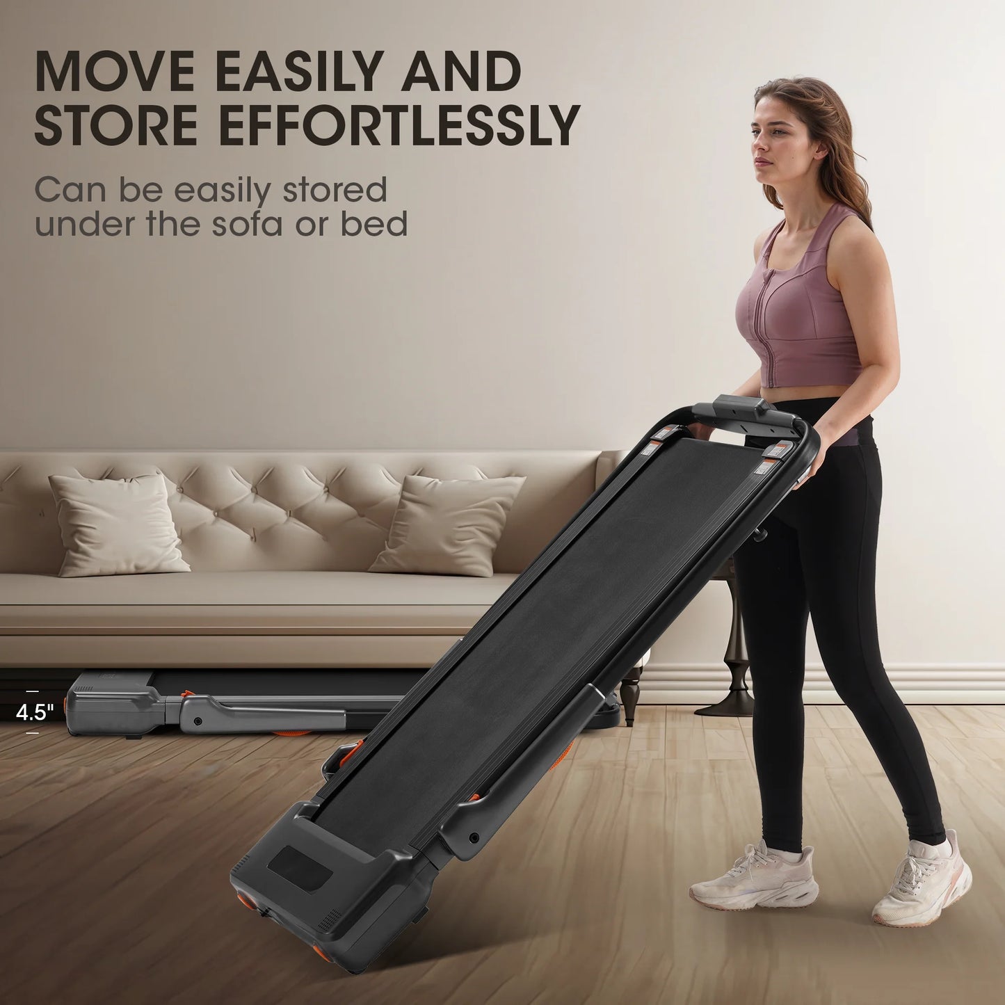 2.5HP Walking Pad Treadmill, Space-Saving under Desk Treadmill with Remote Control for Home & Office, 265 LBS