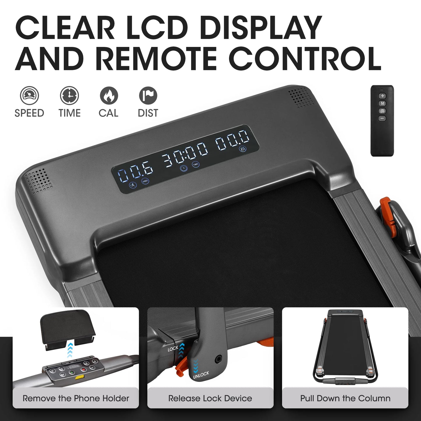 2.5HP Walking Pad Treadmill, Space-Saving under Desk Treadmill with Remote Control for Home & Office, 265 LBS