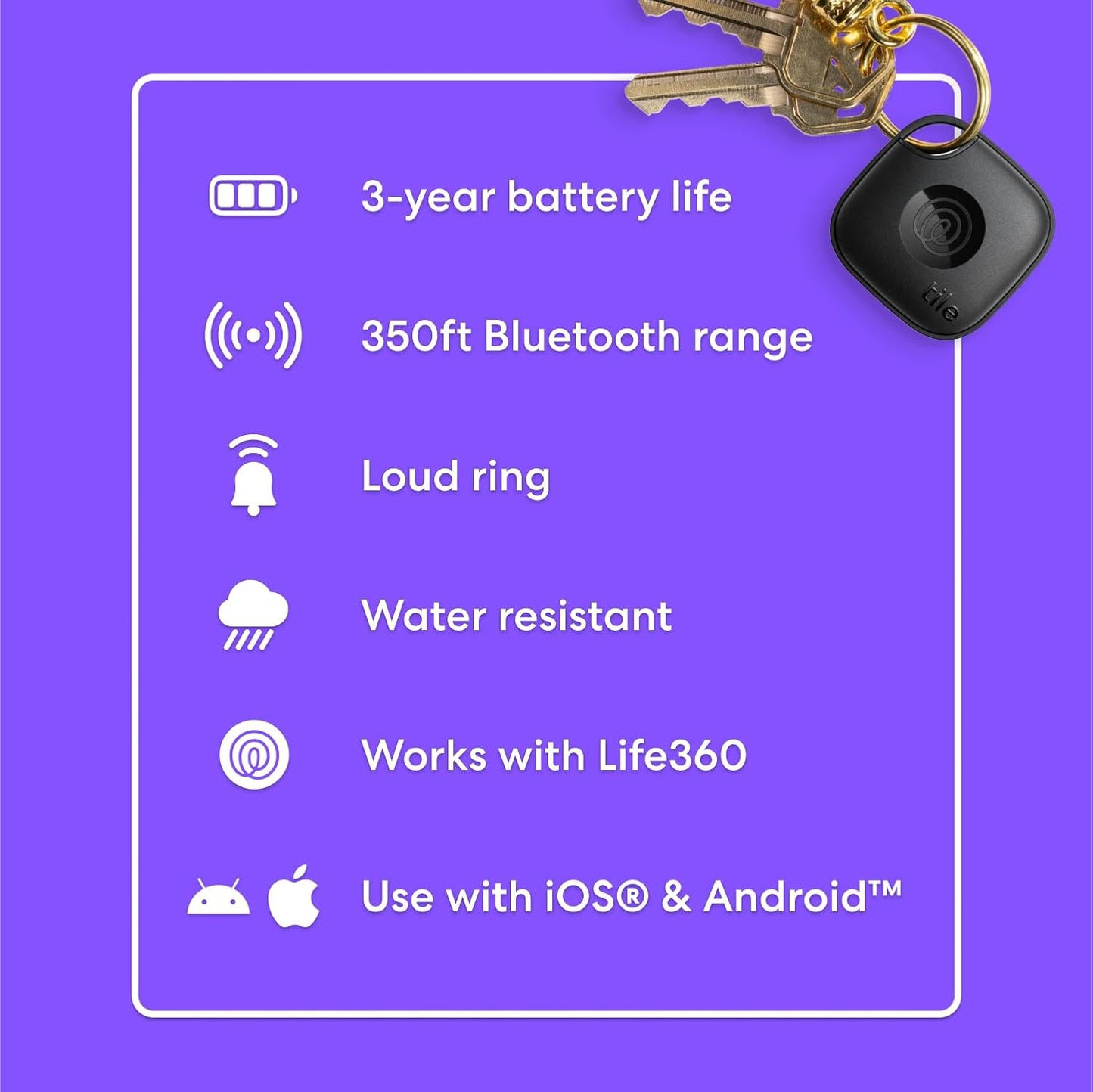 by Life360 Mate - Bluetooth Tracker, Keys Finder and Item Locator for Keys, Bags and More. Phone Finder. Both Ios and Android Compatible. 1-Pack (Black)