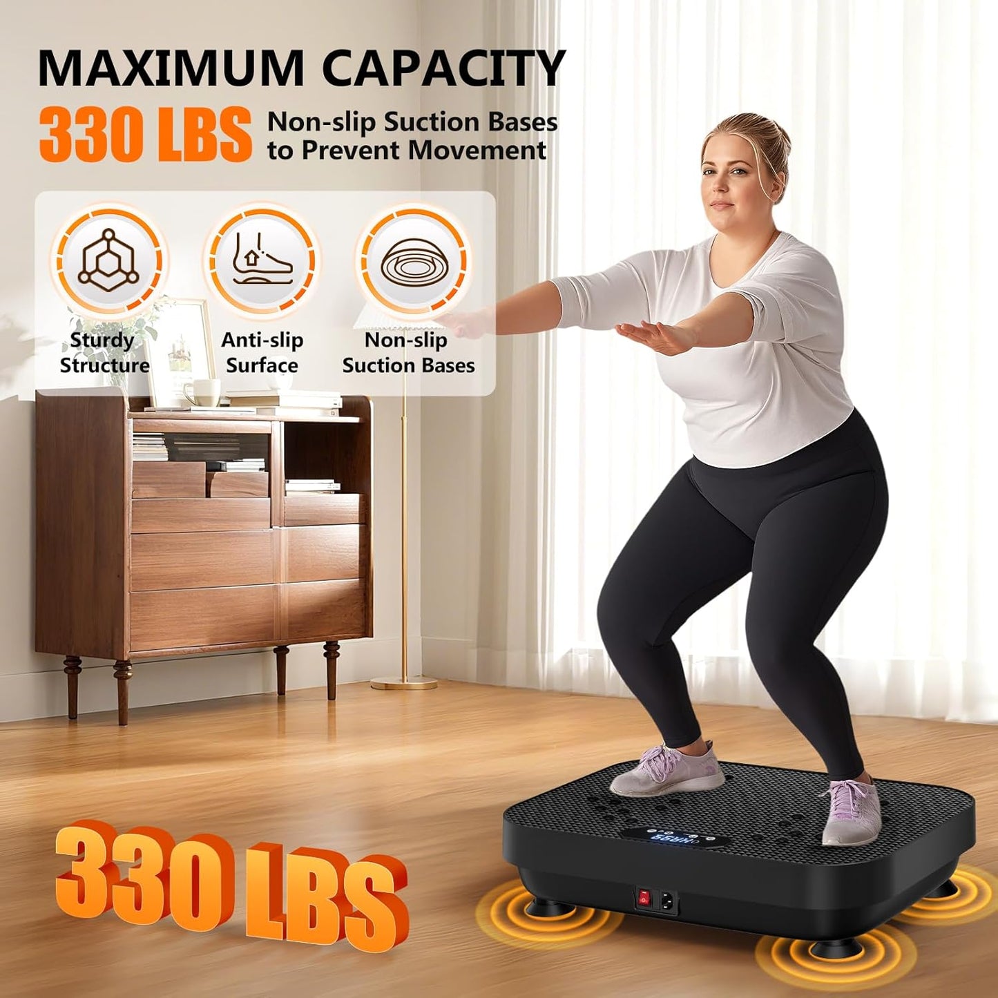 Vibration Plate Exercise Machine, 2025 Upgraded Fitness Vibrating Lymphatic Drainage Full Body Workout Shaker for Weight Loss, Featuring a 330 Lbs Capacity Vibrate Fitness Platform with 8 Modes