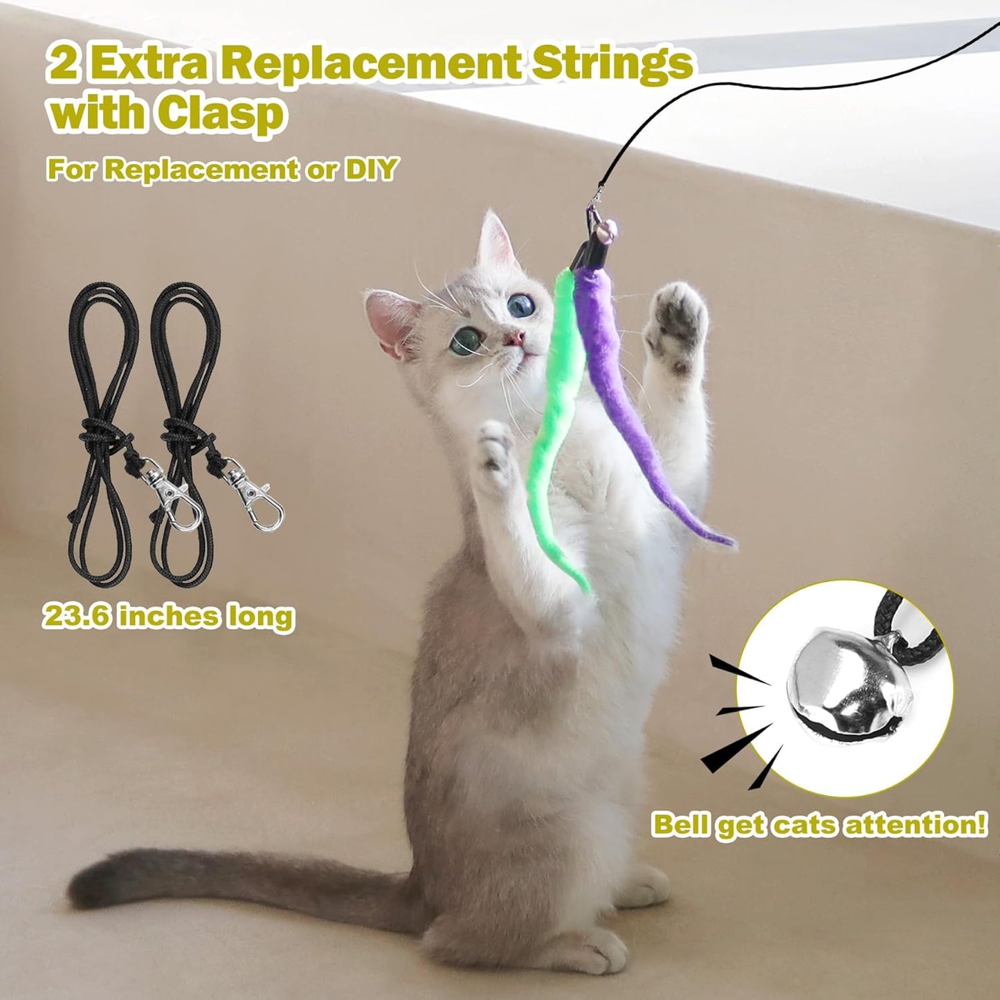Cat Feather Toy, Retractable Cat Toys Wand 2 Wands & 9 Assorted Teaser Refills, Interactive Feather Teaser Wand Toy Bell Kitten Cat Having Fun Exerciser Playing