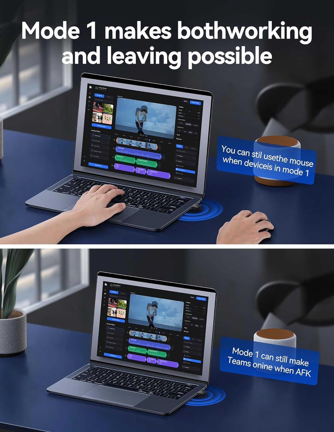 Mouse Jiggler Undetectable USB Mover Device with 3 Modes, Color LED Indicator, Plug & Play to Keep PC Laptop Awake, One Button Control, No Interference