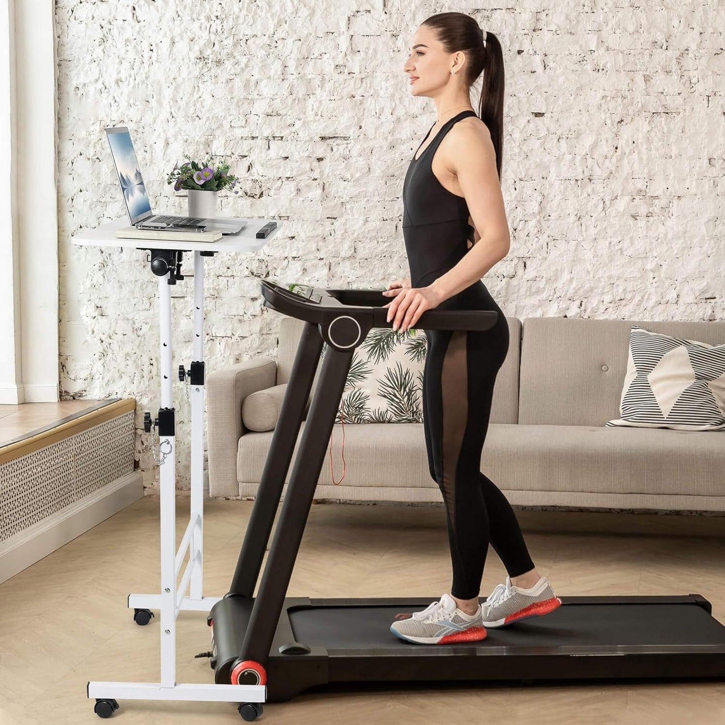 Small Standing Desk Adjustable Height,Rolling Computer Desk,Mobile Standing Desk with Wheels,Portable Stand up Desk,Tall Computer Table,Adjustable Desktop Sit Stand Desk,Size 31.5X15.7 Inch White
