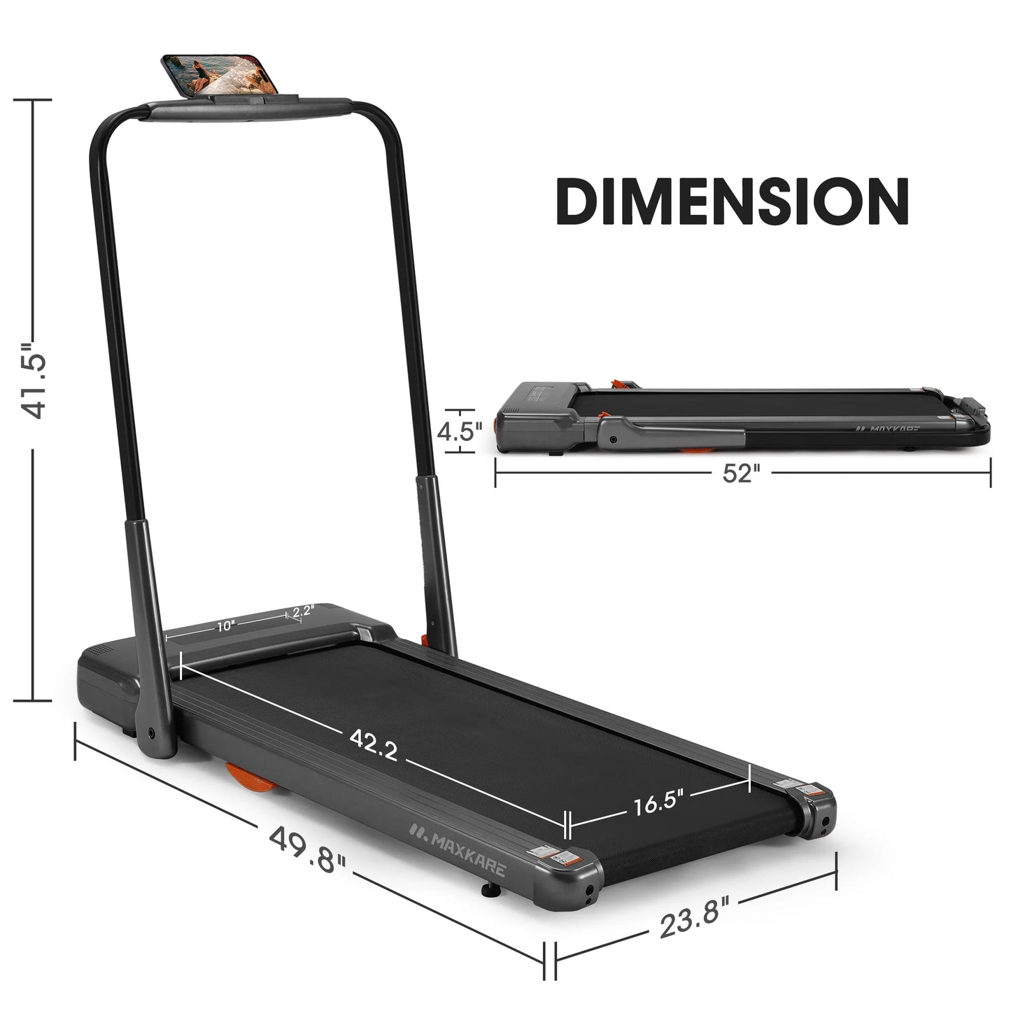 2.5HP Walking Pad Treadmill, Space-Saving under Desk Treadmill with Remote Control for Home & Office, 265 LBS