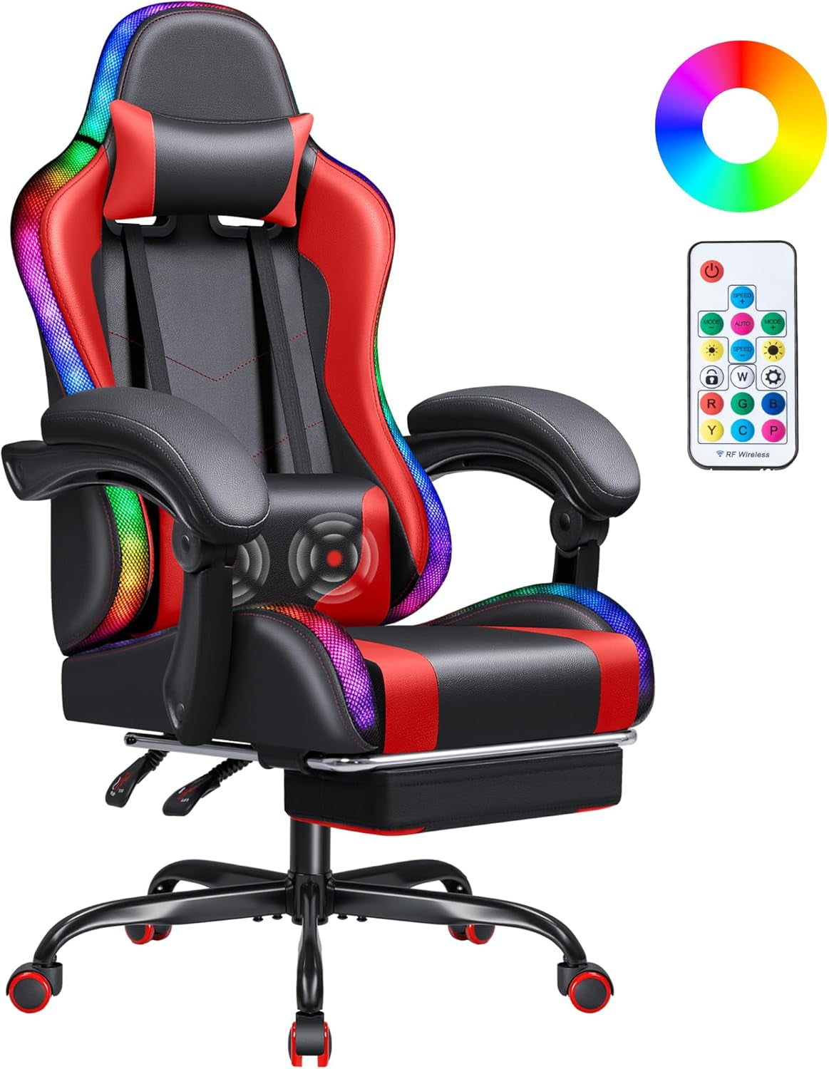Gaming Chair, Video Game Chair with Footrest and Massage Lumbar Support, Ergonomic Computer Chair Height Adjustable with Swivel Seat and Headrest (White)