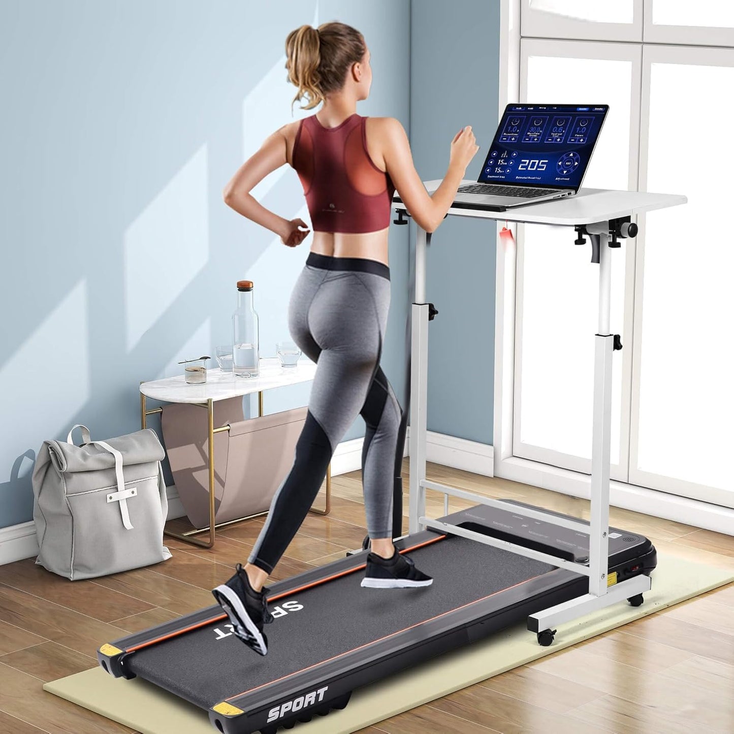 Small Standing Desk Adjustable Height,Rolling Computer Desk,Mobile Standing Desk with Wheels,Portable Stand up Desk,Tall Computer Table,Adjustable Desktop Sit Stand Desk,Size 31.5X15.7 Inch White