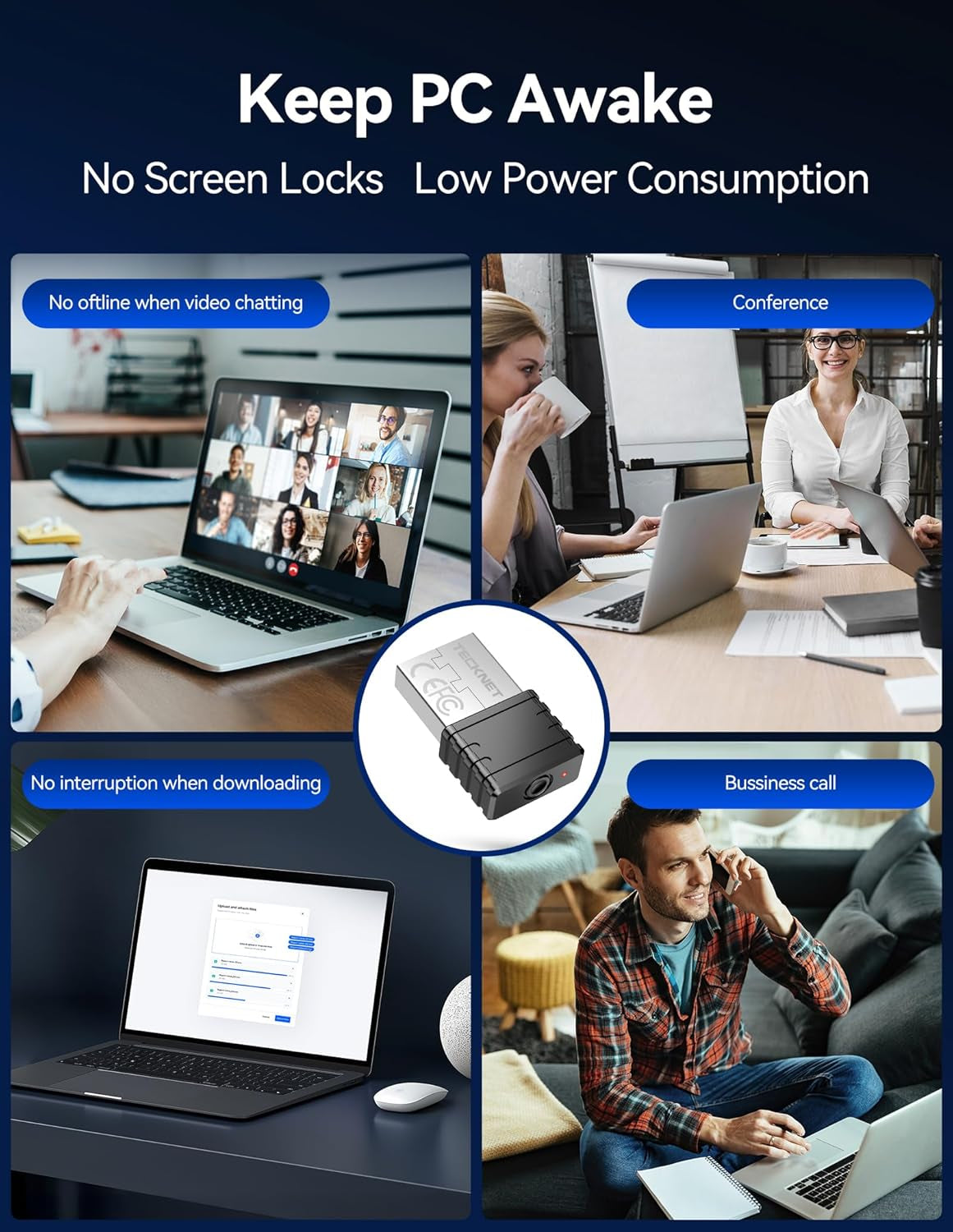 Mouse Jiggler Undetectable USB Mover Device with 3 Modes, Color LED Indicator, Plug & Play to Keep PC Laptop Awake, One Button Control, No Interference