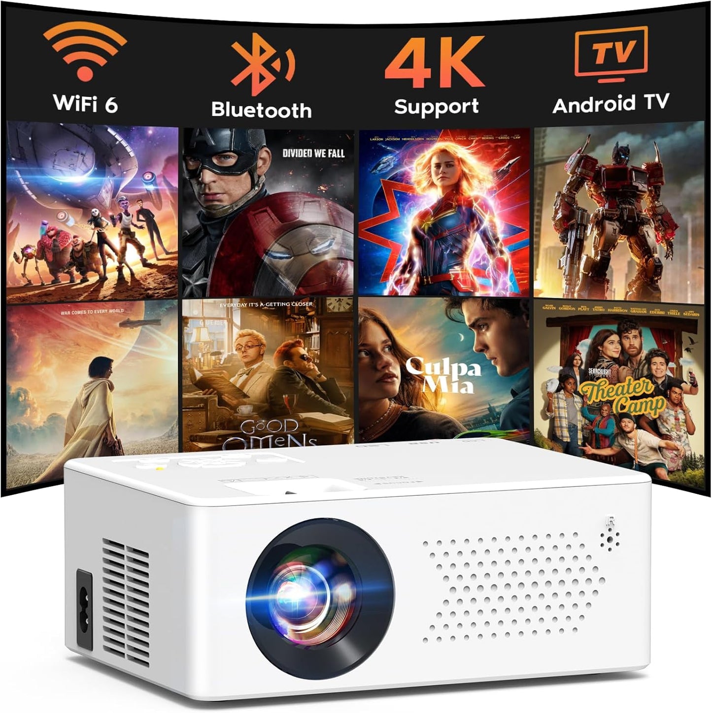 Mini Bluetooth Projector, Full HD 1080P Supported Portable Outdoor Movie Projector for Ios, Android, Windows, Compatible with TV Stick/Hdmi/Smartphone/Ps4/Usb [Remote Included]