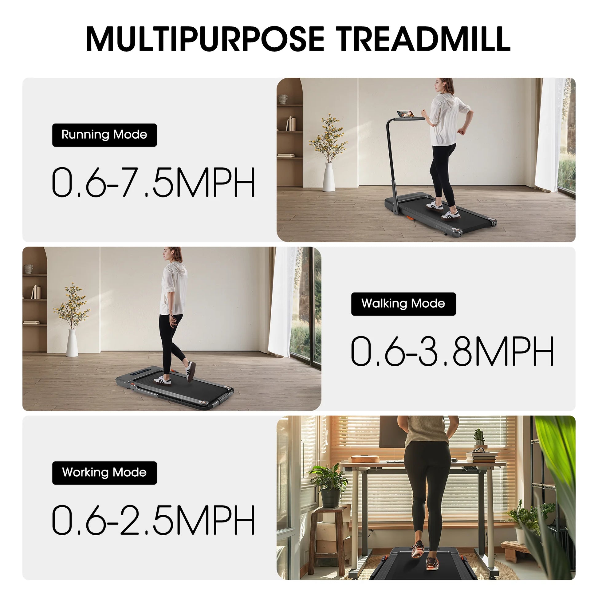 2.5HP Walking Pad Treadmill, Space-Saving under Desk Treadmill with Remote Control for Home & Office, 265 LBS