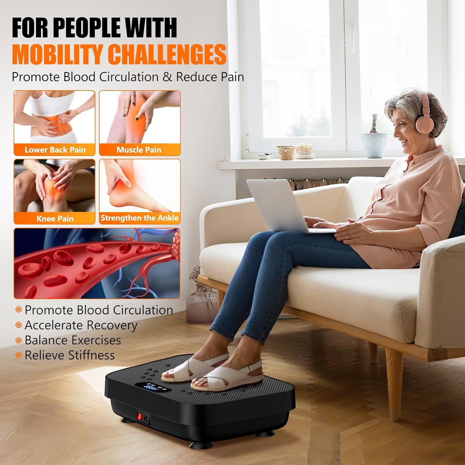 Vibration Plate Exercise Machine, 2025 Upgraded Fitness Vibrating Lymphatic Drainage Full Body Workout Shaker for Weight Loss, Featuring a 330 Lbs Capacity Vibrate Fitness Platform with 8 Modes