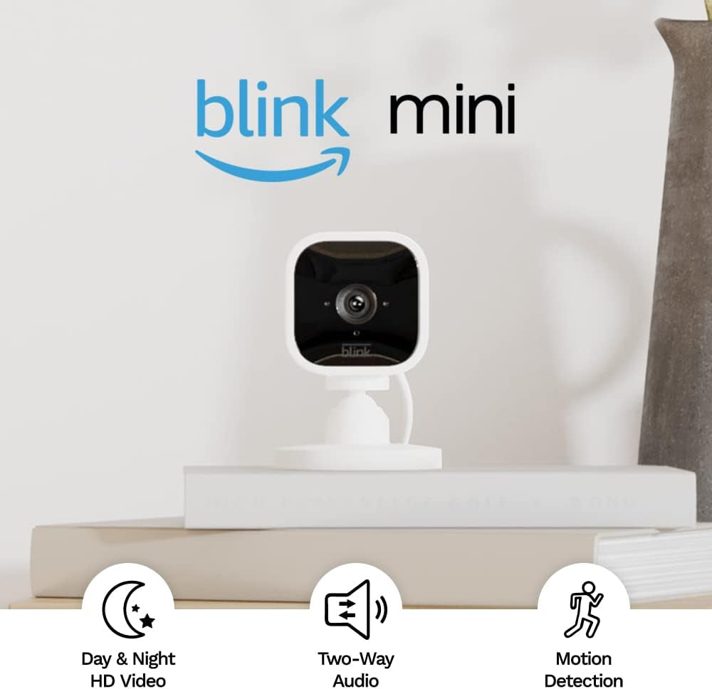 Mini - Compact Indoor Plug-In Smart Security Camera, 1080P HD Video, Night Vision, Motion Detection, Two-Way Audio, Easy Set Up, Works with Alexa – 1 Camera (White)