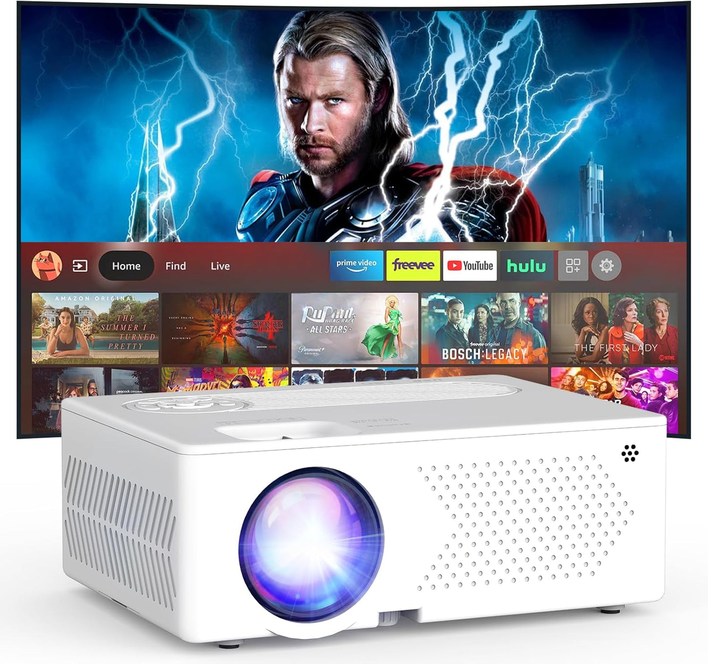 Mini Bluetooth Projector, Full HD 1080P Supported Portable Outdoor Movie Projector for Ios, Android, Windows, Compatible with TV Stick/Hdmi/Smartphone/Ps4/Usb [Remote Included]