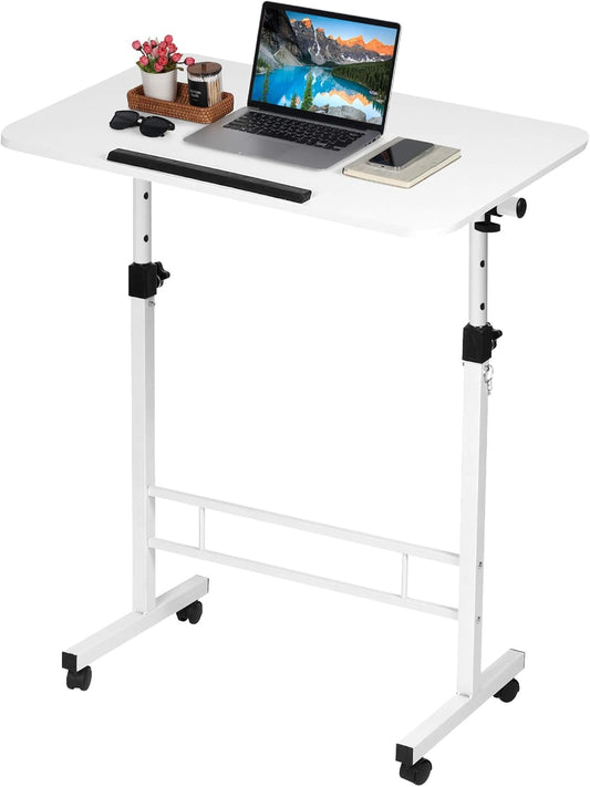 Small Standing Desk Adjustable Height,Rolling Computer Desk,Mobile Standing Desk with Wheels,Portable Stand up Desk,Tall Computer Table,Adjustable Desktop Sit Stand Desk,Size 31.5X15.7 Inch White
